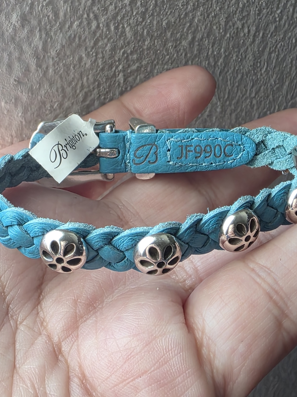 Brighton Jewelry DAISY BANDIT Teal Braided Leather Bracelet BELT BUCKLE NEW$52